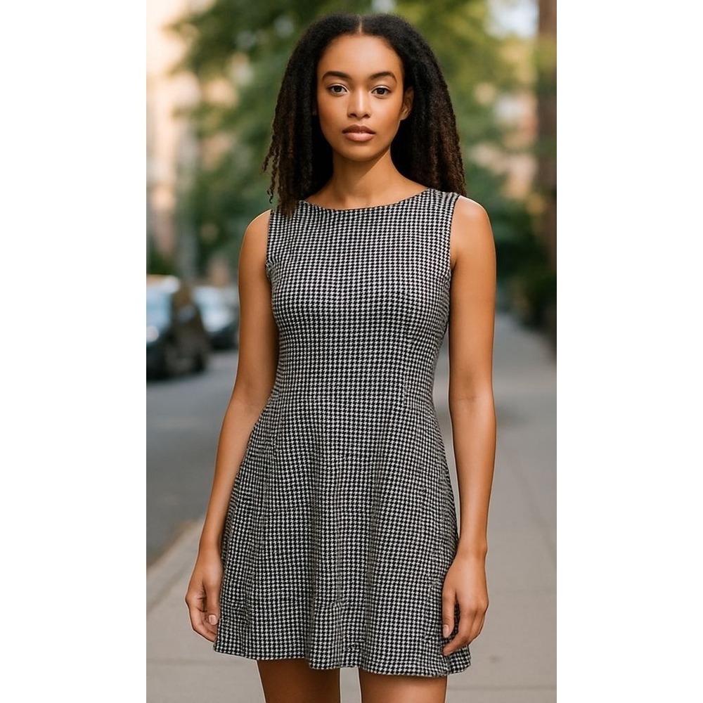Loft Ann Taylor Dress Size 14 Geometric Plaid Print A-Line Knee Party Business